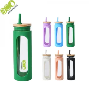Tea Glass Water Bottle with Bamboo Lid Straw