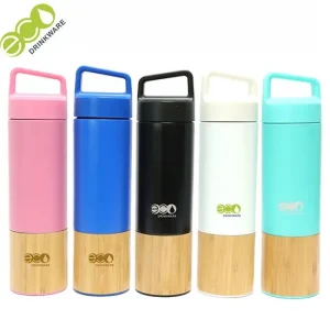 GB8062 500ml Insulated Stainless Steel insulated Bamboo water bottle bambooThermos Flask with Handle lid