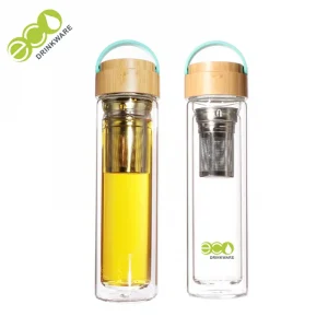 Bouteille d'eau en verre avec infuseur de thé sans BPA GA6016 double couvercle en acier inoxydable avec infuseur de thé à double paroi