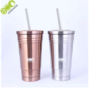 No minimum double wall stainless steel vacuum flask thermos with straw