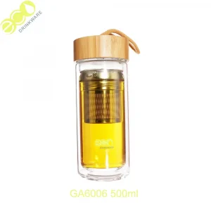 BPA free eco friendly double wall bamboo fruit infuser water bottle
