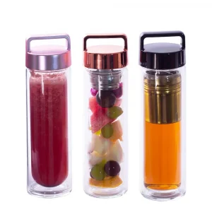 BPA free GA6080 450ML/16OZ shiny handle lid double wall borosilicate glass tea infuser water bottle with tea filter