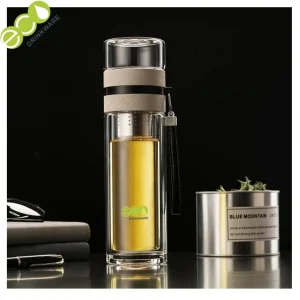 BPA free 360ml double wall glass bottle tea fruit infuser bottle