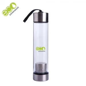 Custom logo single wall borosilicate glass drinking bottle with tea infuser