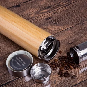 No minimum Natural Stainless Steel bamboo Vacuum Insulated infuser bamboo coffee cup