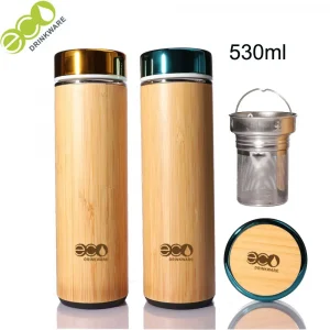 In minimum Natural Stainless Steel bamboo Vacuum Insulated infuser bamboo coffee cup