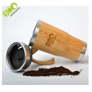 Natural BPA free no mininum Stainless Steel bamboo coffee cup with handle