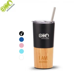 450ml 16OZ Double Wall Insulated Bamboo Tumbler with Slider Leak Proof Lid