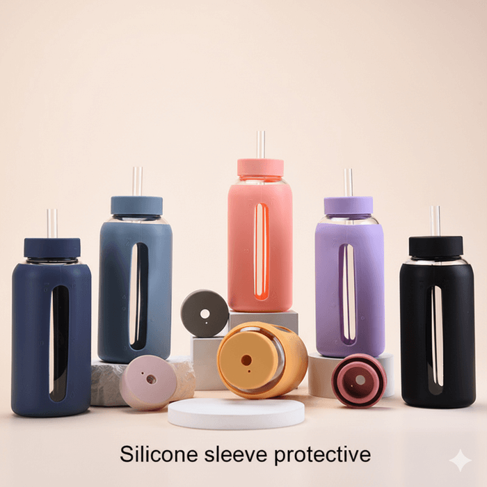 glass bottle with siliocne sleeve