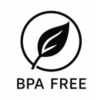 BPA-free certification icon featuring a simple leaf design inside a circle with 'BPA FREE' text beneath it.