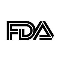 Black and white FDA logo with bold geometric design, featuring stylized letters F, D, and A.