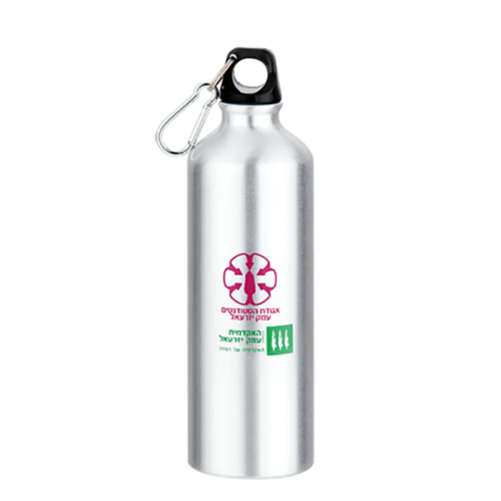 Stainless steel water bottle with custom logo and carabiner clip