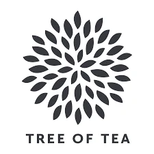 Tree of Tea logo featuring a black circular design made of leaf shapes with the brand name below.