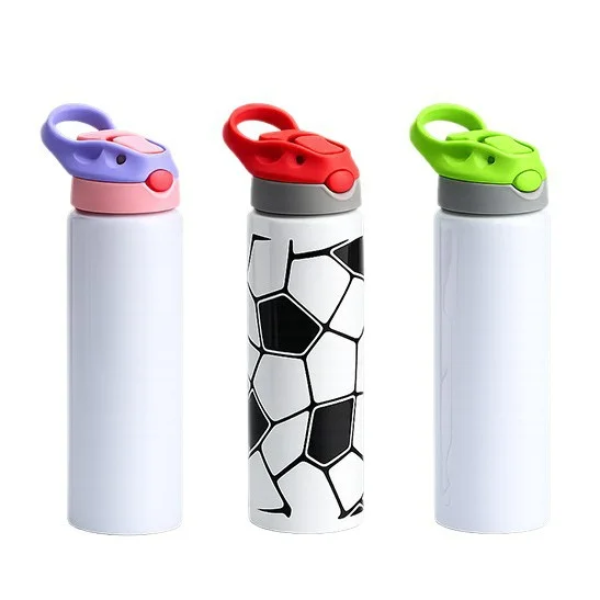 800ml sublimation aluminum sports bottles with colorful straw lids and custom graphics