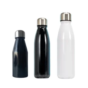 Custom cola-shaped aluminum water bottles available in 350ml, 500ml and 700ml sizes