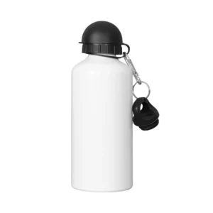 White aluminum water bottle with dome cap and optional loop cap